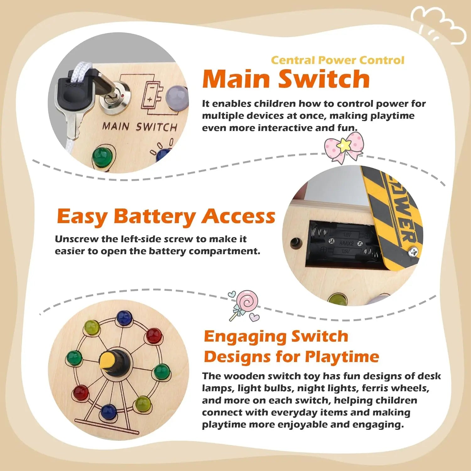 Montessori Toddler Toys Baby Wooden Busy Board Sensory Toys with Light Switch Control Board Fine Motor Activities Toys For Kids