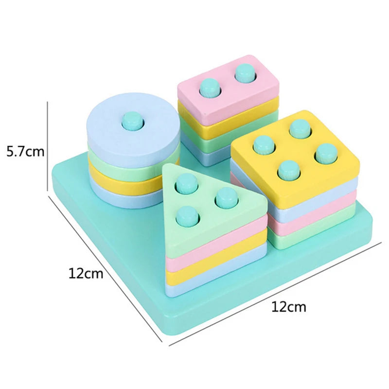Wooden Montessori Toy Building Blocks Early Learning Educational Toys Color Shape Match Kids Puzzle Toys For Children Boys Girls