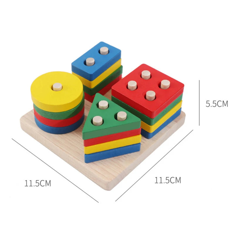 Wooden Montessori Toy Building Blocks Early Learning Educational Toys Color Shape Match Kids Puzzle Toys For Children Boys Girls