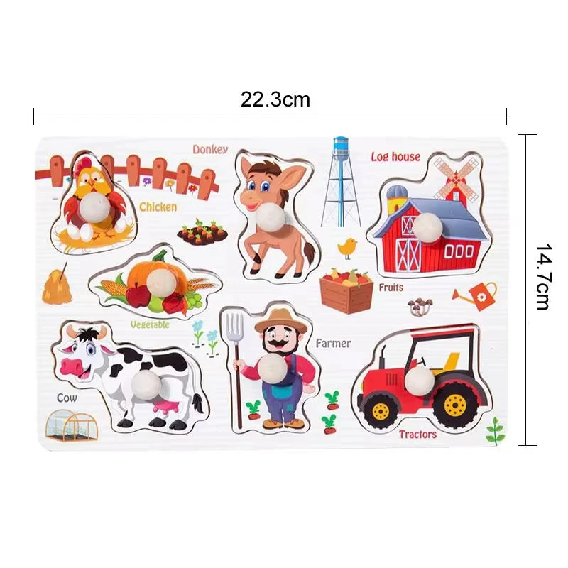 Children Wooden Puzzle Montessori Toys For Baby 1 to 2 3 Years Old Kids Hand Grab Board Educational Learning Matching Games