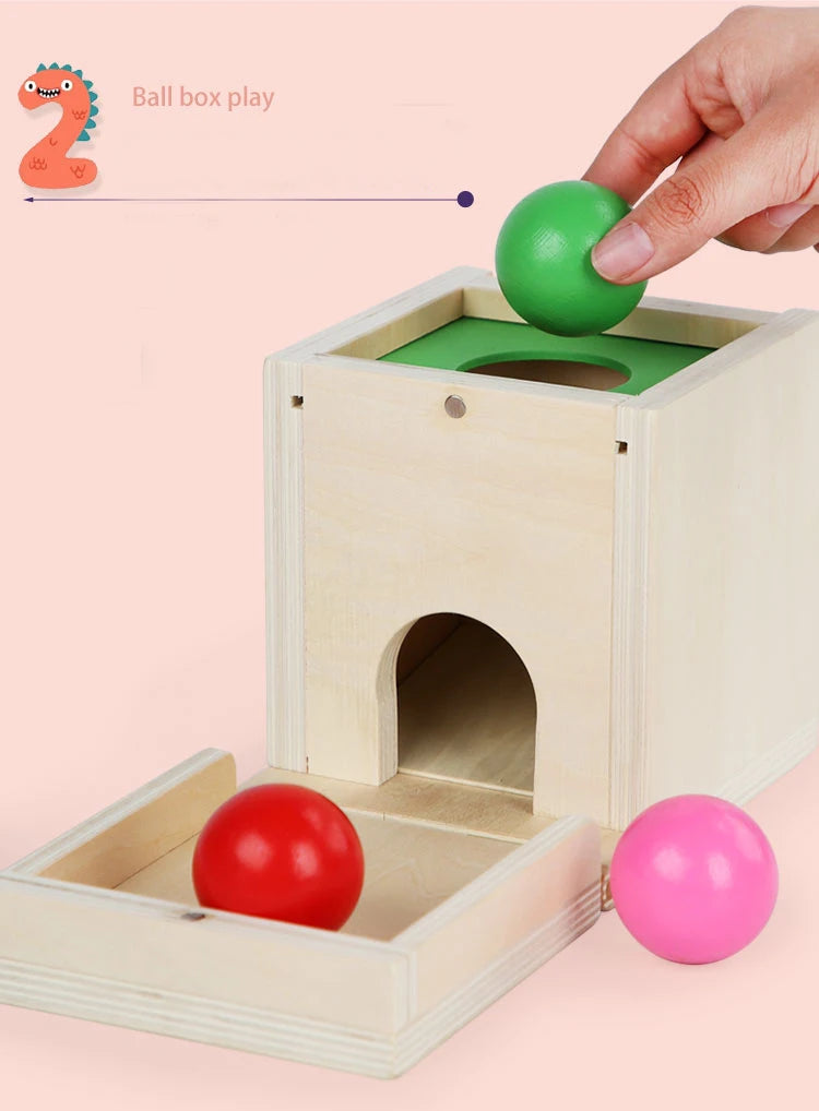 6-in-1 Montessori Wooden Toy Play Set - Object Permanence Box, Coin Box, Shape Sorter & Ball Drop