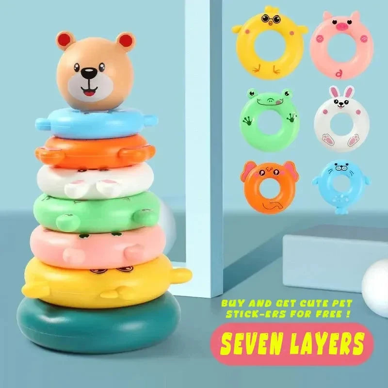 Montessori Rotating Rainbow Tower Baby stacking Puzzle Toys Children Develop Motor Skills Game Spinning Stacking Toys Kids Gift