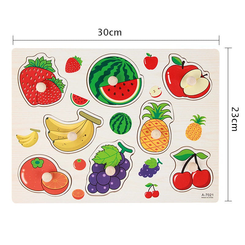 Children Wooden Puzzle Montessori Toys For Baby 1 to 2 3 Years Old Kids Hand Grab Board Educational Learning Matching Games