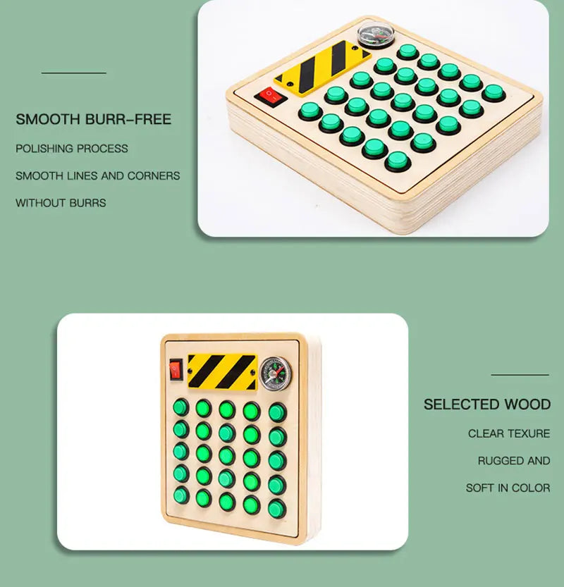 Montessori Busy Board Sensory Toys Wooden With LED Light Switch Control Board Travel Activities Children Games For 2-4 Years Old
