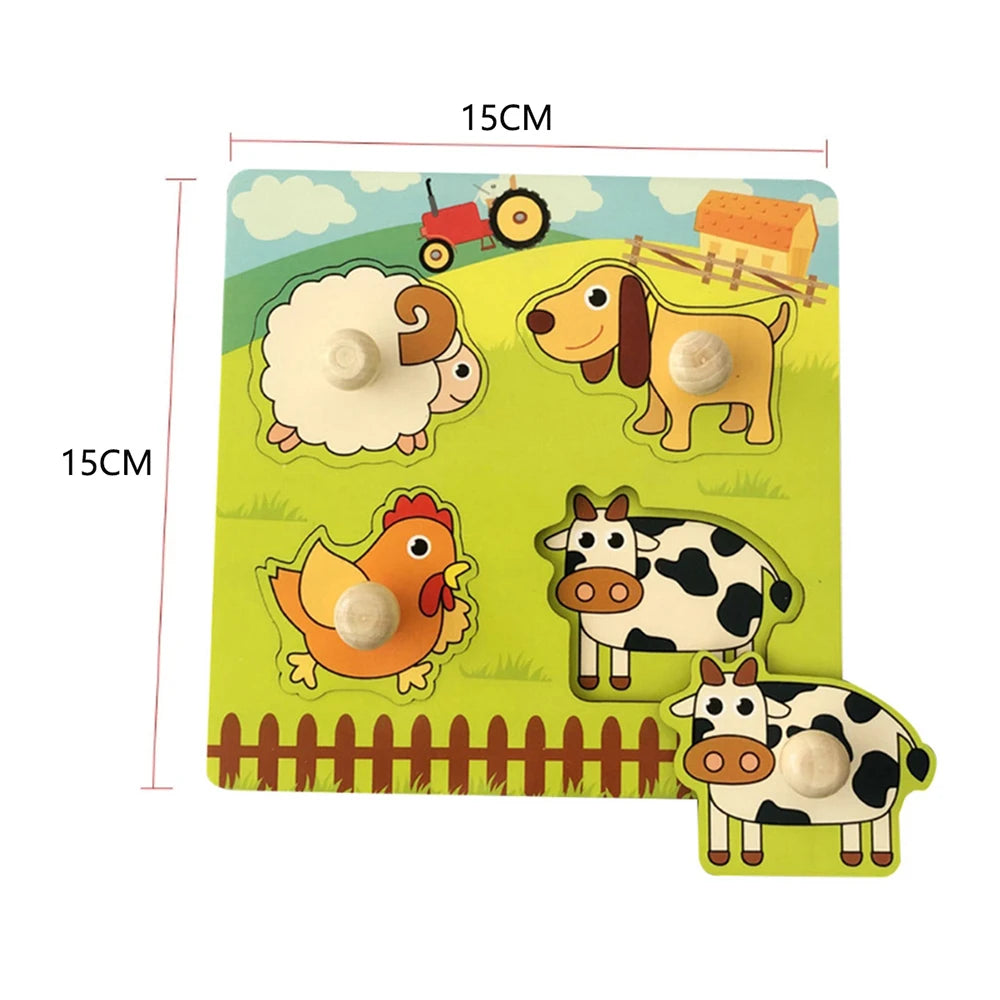 Children Wooden Puzzle Montessori Toys For Baby 1 to 2 3 Years Old Kids Hand Grab Board Educational Learning Matching Games