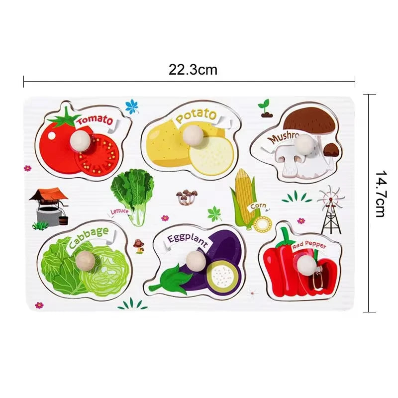Children Wooden Puzzle Montessori Toys For Baby 1 to 2 3 Years Old Kids Hand Grab Board Educational Learning Matching Games