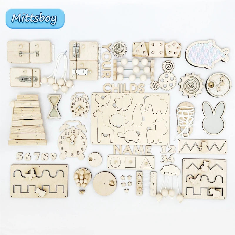Baby DIY Wooden Montessori Busy Board Parts Busy Board Accessories Slide Alarm Clock Educational Toy Gear for Children Gifts