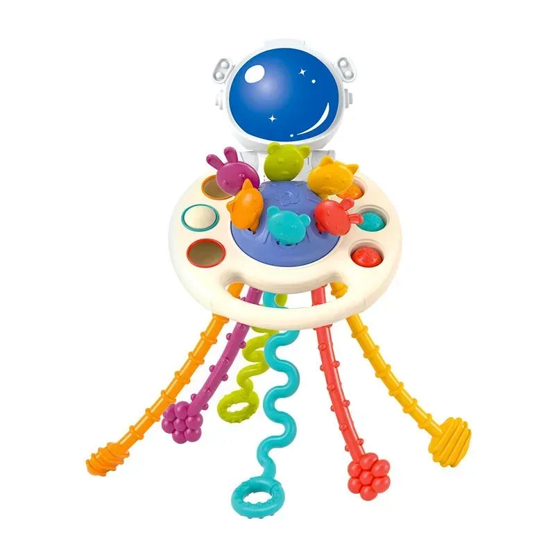 Cartoon Duck Astronaut Pull String Montessori Activity Development Silicone Teething Sensory Grip Training Early Educational Toy