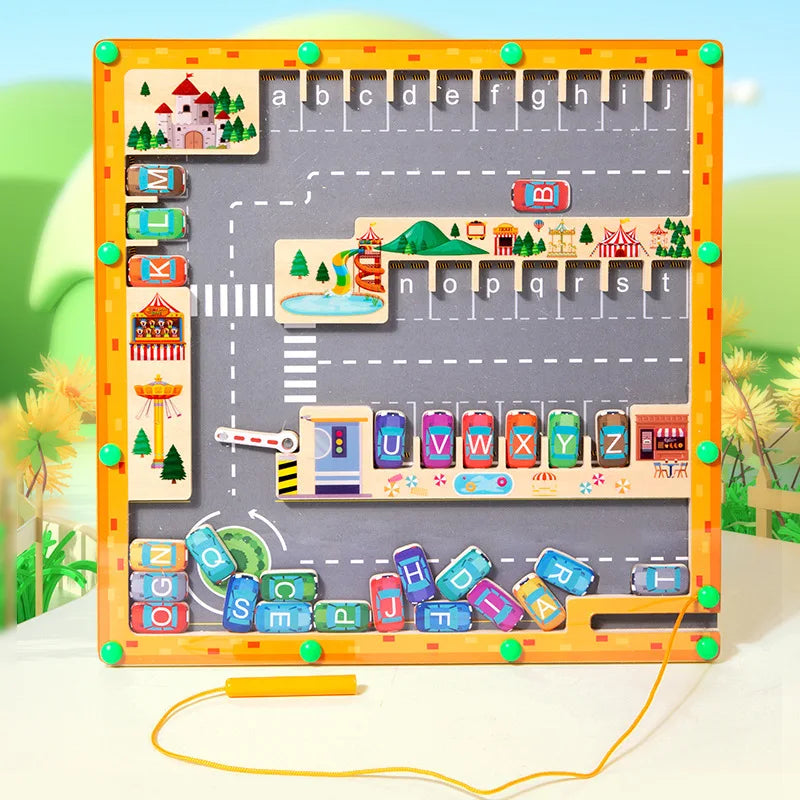 Montessori Magnetic Alphabet Maze Letter Puzzle Gifts for Kids Parking Lot Puzzles for Children Preschool Girls Boys Kids