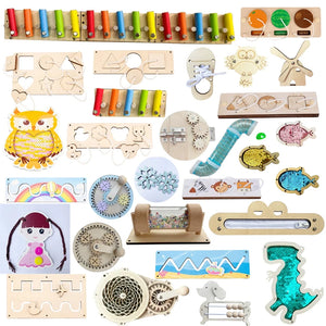 DIY Montessori Busy Board Material Accessories Rainbow Card Water Pipe Aid Early Education Learning Skill Toy Wooden Toys Gifts