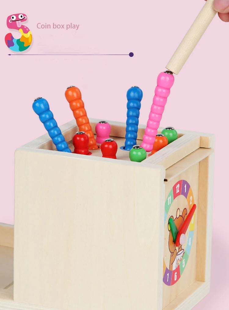 6-in-1 Montessori Wooden Toy Play Set - Object Permanence Box, Coin Box, Shape Sorter & Ball Drop