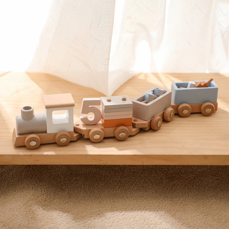 Wooden Train Birthday Toy Montessori Toys Baby Educational Toys Wooden Trolley Baby Learning Toys Number Of Wood Baby's Toys
