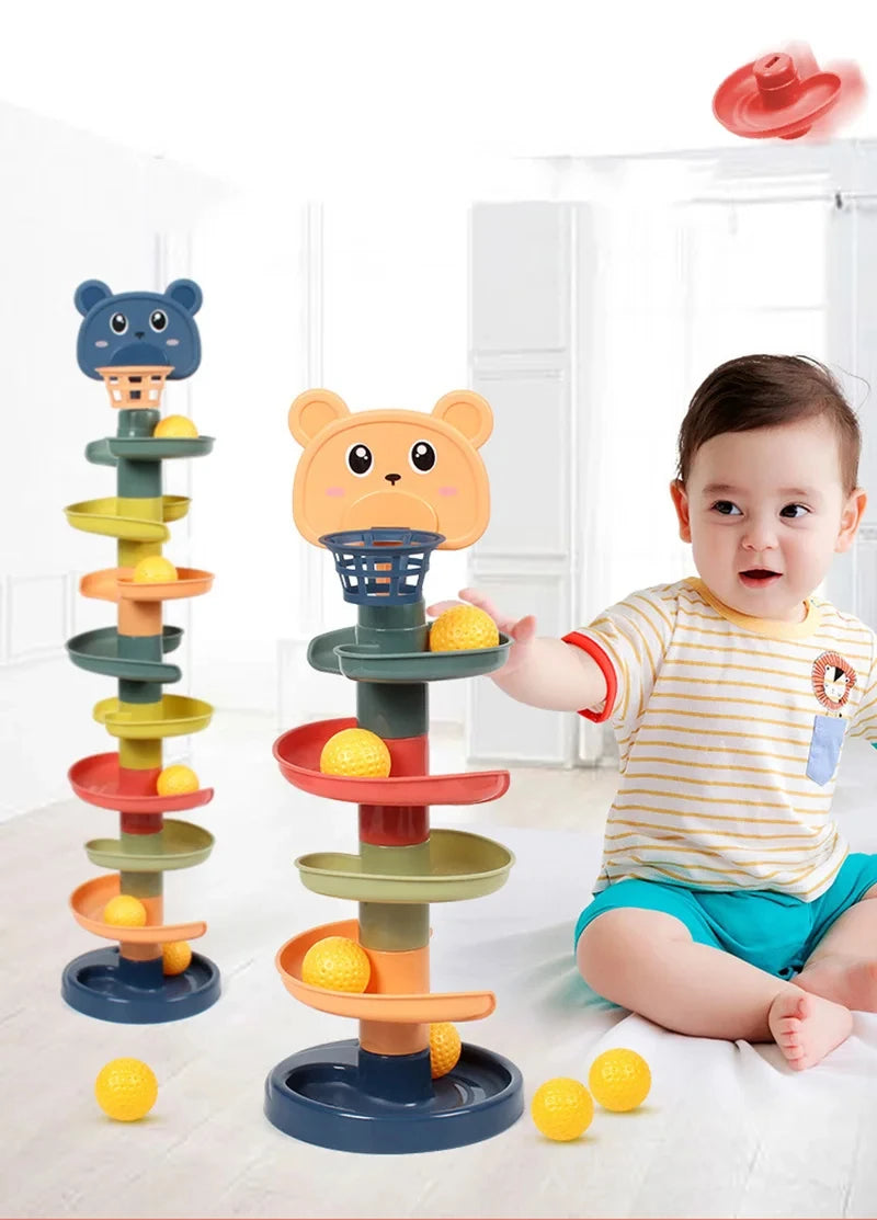 Montessori Rotating Rainbow Tower Baby stacking Puzzle Toys Children Develop Motor Skills Game Spinning Stacking Toys Kids Gift