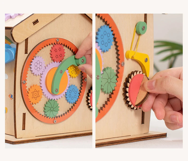 Kids Wooden Montessori House Educational Toy Busy Board Activity Object Permanence Box Fine Motor Skill Sensory Toys for Toddler