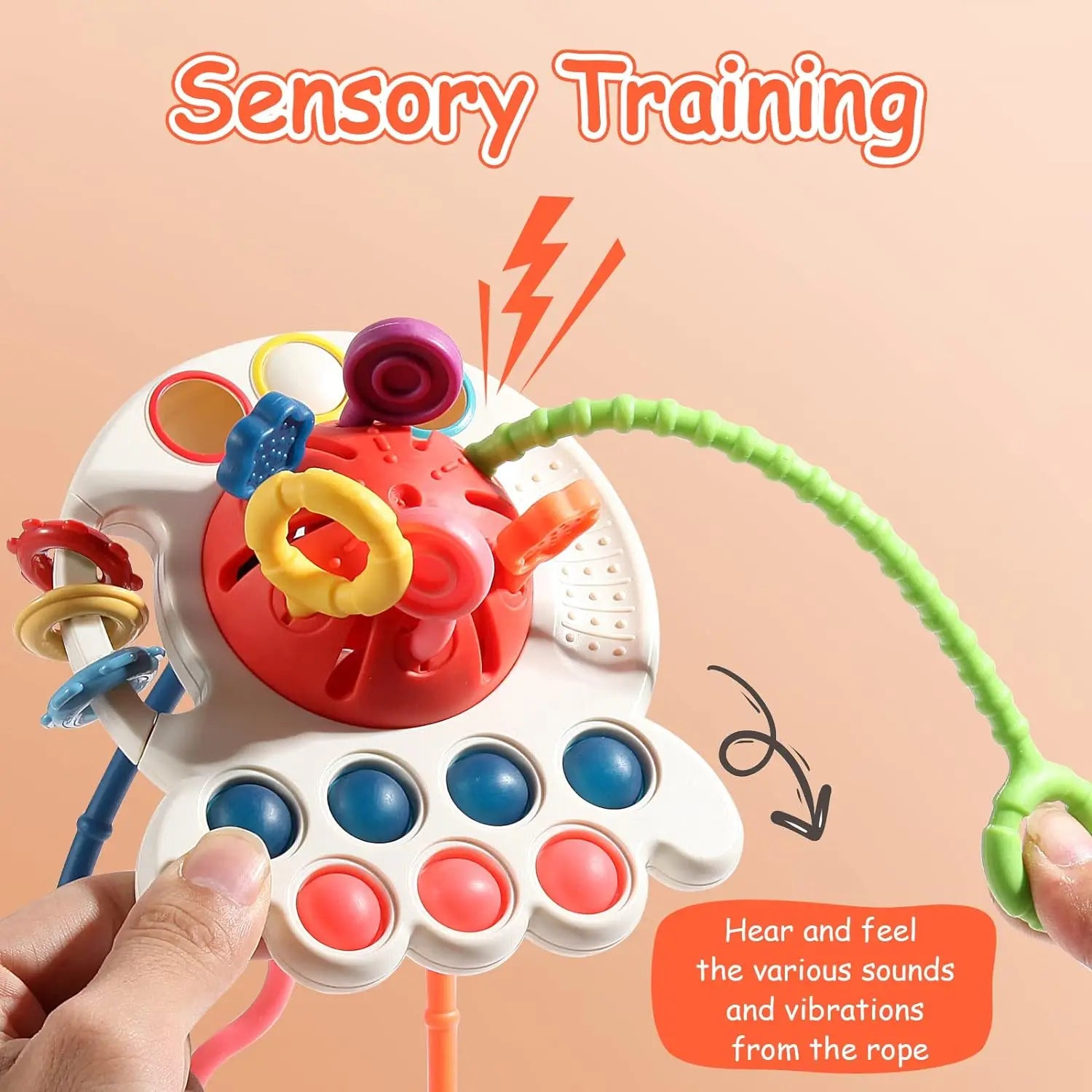 High Quality Soft Diy Stacking Building 3D Rubber Block Rings Pull String Block Baby Teething Toy Silicone Sensory Toys Set