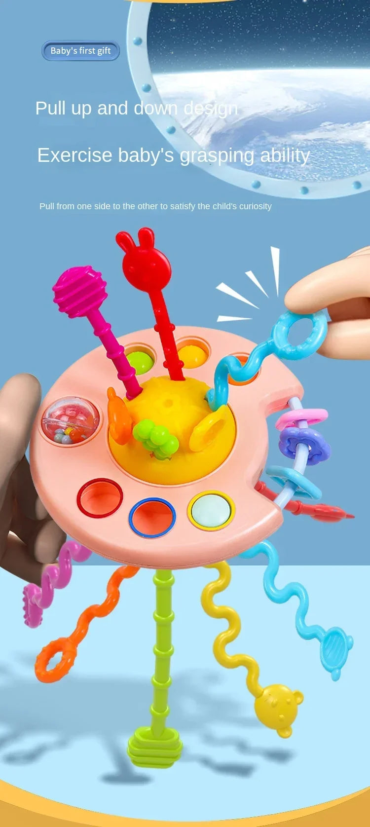 Cartoon Duck Astronaut Pull String Montessori Activity Development Silicone Teething Sensory Grip Training Early Educational Toy