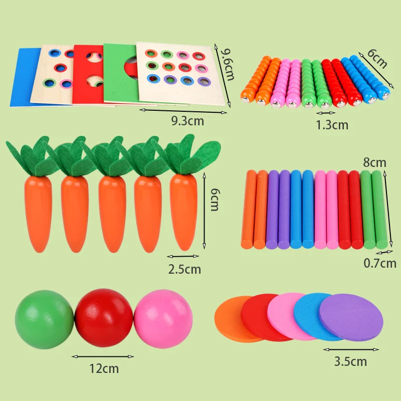 6-in-1 Montessori Wooden Toy Play Set - Object Permanence Box, Coin Box, Shape Sorter & Ball Drop