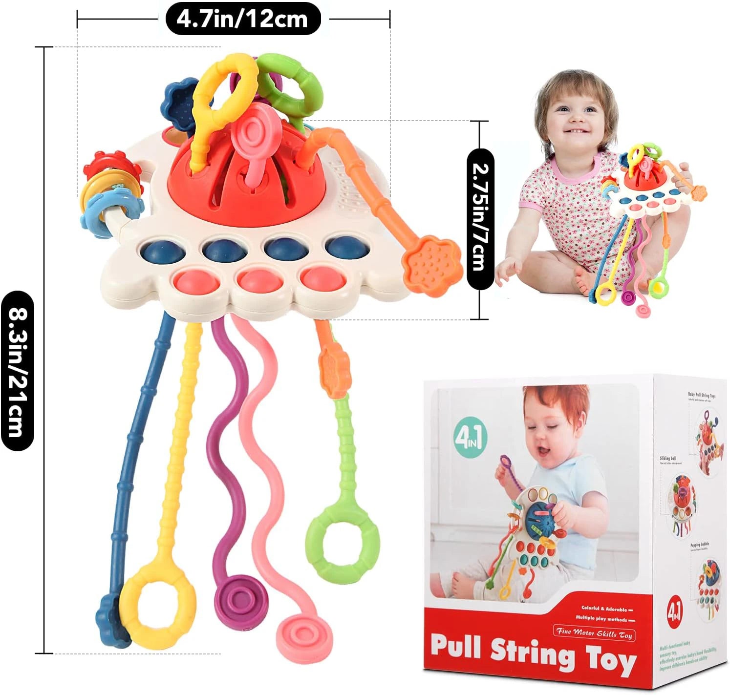 High Quality Soft Diy Stacking Building 3D Rubber Block Rings Pull String Block Baby Teething Toy Silicone Sensory Toys Set