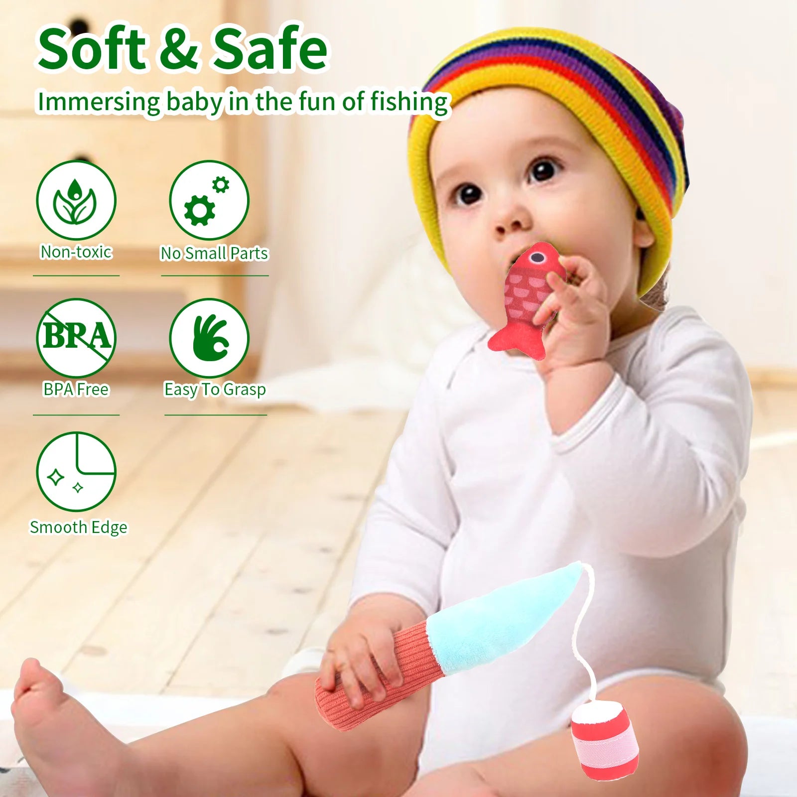 Baby Fishing Toys Plush Little Fishpond Set Simulating Fishing Games Number Color Cognition Fine Motor Training Montessori Toys
