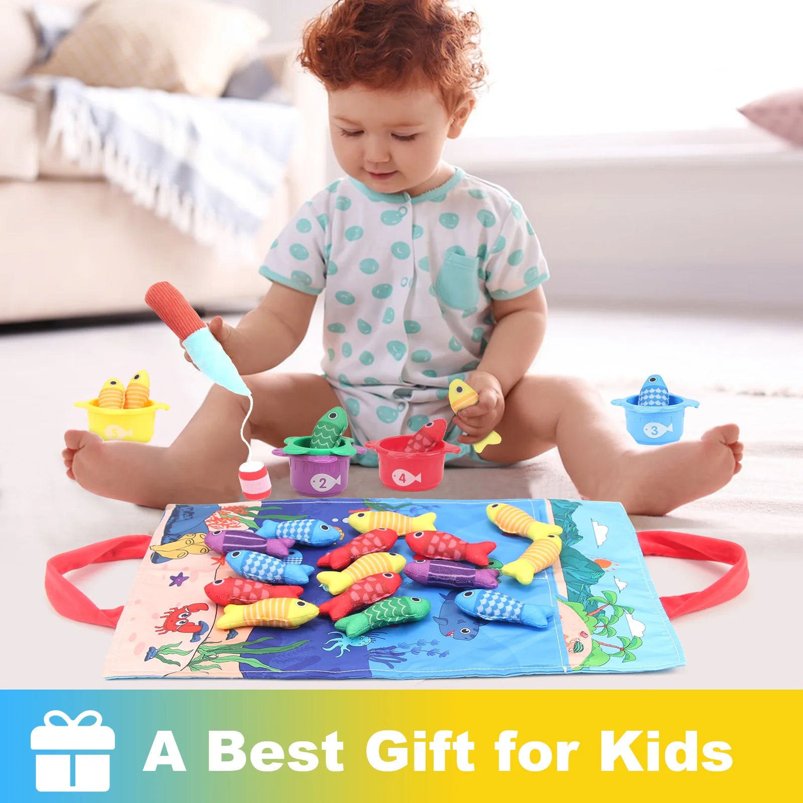 Baby Fishing Toys Plush Little Fishpond Set Simulating Fishing Games Number Color Cognition Fine Motor Training Montessori Toys