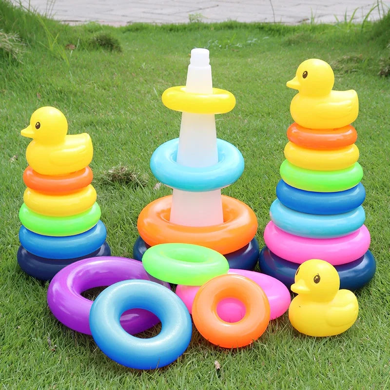 Infant Rainbow Stacking Toys for 0-3 Years - Developmental Puzzle Rings with Cute Duck Design