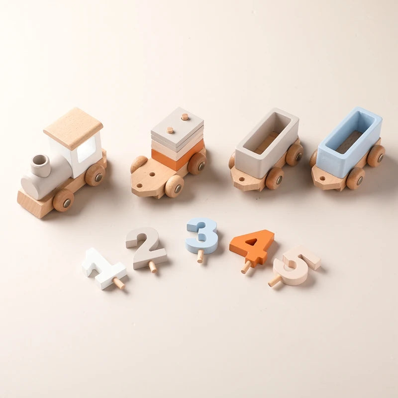 Wooden Train Birthday Toy Montessori Toys Baby Educational Toys Wooden Trolley Baby Learning Toys Number Of Wood Baby's Toys