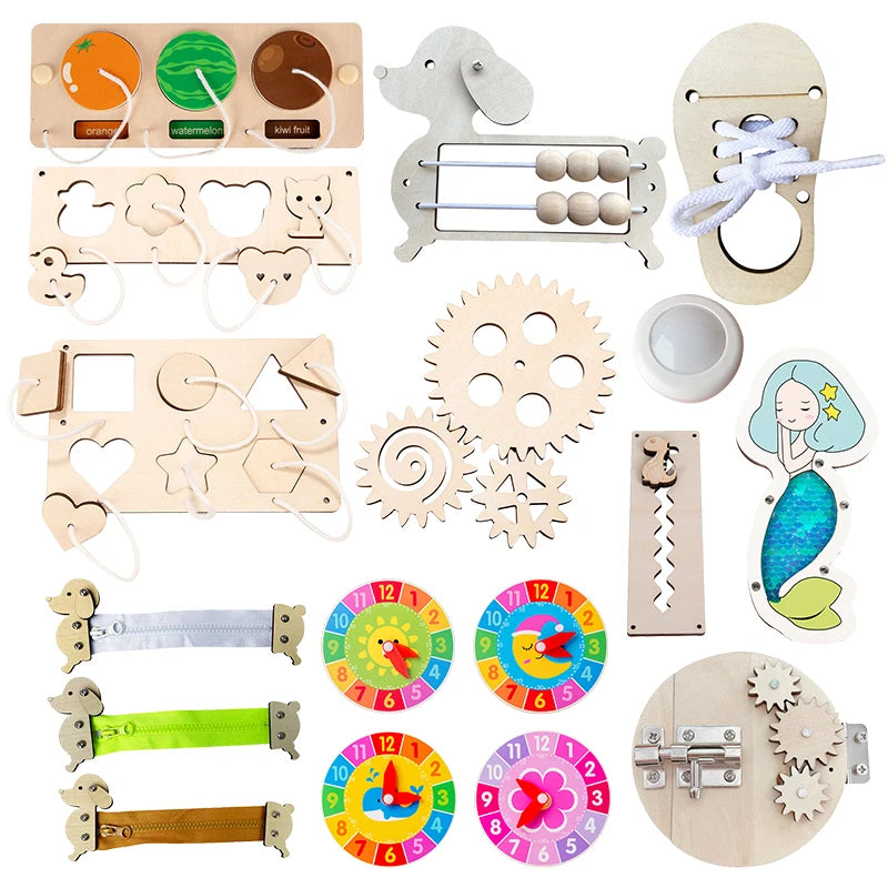 Montessori Busy Board Accessories DIY Part Wood Educatioal Games Wooden Activity Sensory Toddler Kid Children Toy