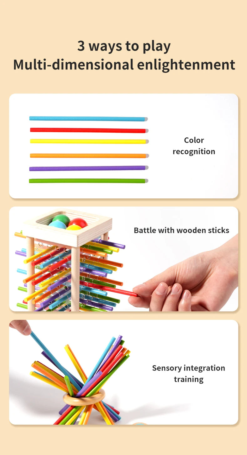 Baby Montessori Sensory Fine Motor Skills Toy Color Cognitive Learning Counting Sticks Game Educational Kids Balance Wooden Toys