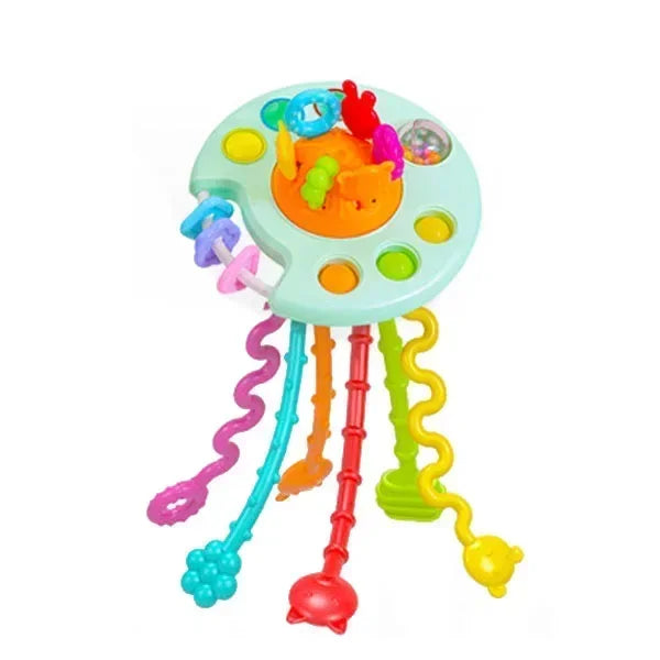 Cartoon Duck Astronaut Pull String Montessori Activity Development Silicone Teething Sensory Grip Training Early Educational Toy