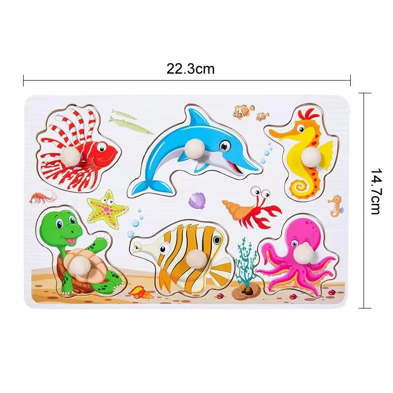 Children Wooden Puzzle Montessori Toys For Baby 1 to 2 3 Years Old Kids Hand Grab Board Educational Learning Matching Games