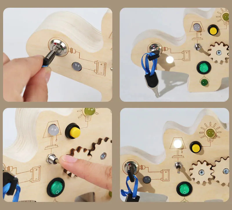 Montessori Busy Board Sensory Toys Wooden With LED Light Switch Control Board Travel Activities Children Games For 2-4 Years Old
