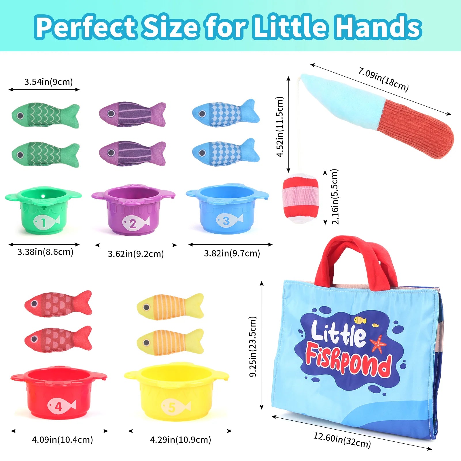 Baby Fishing Toys Plush Little Fishpond Set Simulating Fishing Games Number Color Cognition Fine Motor Training Montessori Toys