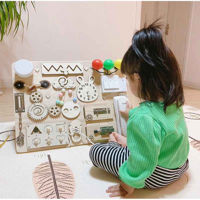 Busy Board DIY Montessori Toys Lock Mobile Children Wood Chips Skill Training Parent-Child Game Puzzle Intelligence Development