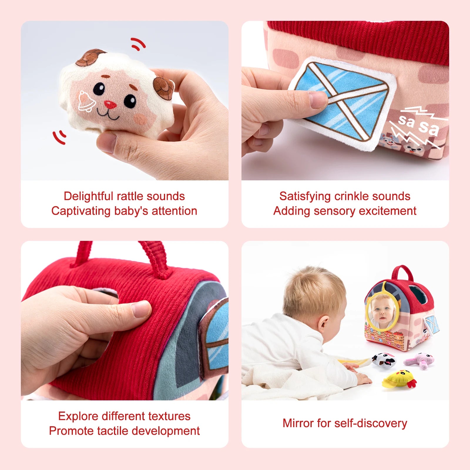 Baby Soft Plush Animals Farm Simulated Farm Animals House Set with Sound Animals Cognition Hand-eye Coordination Training Toys
