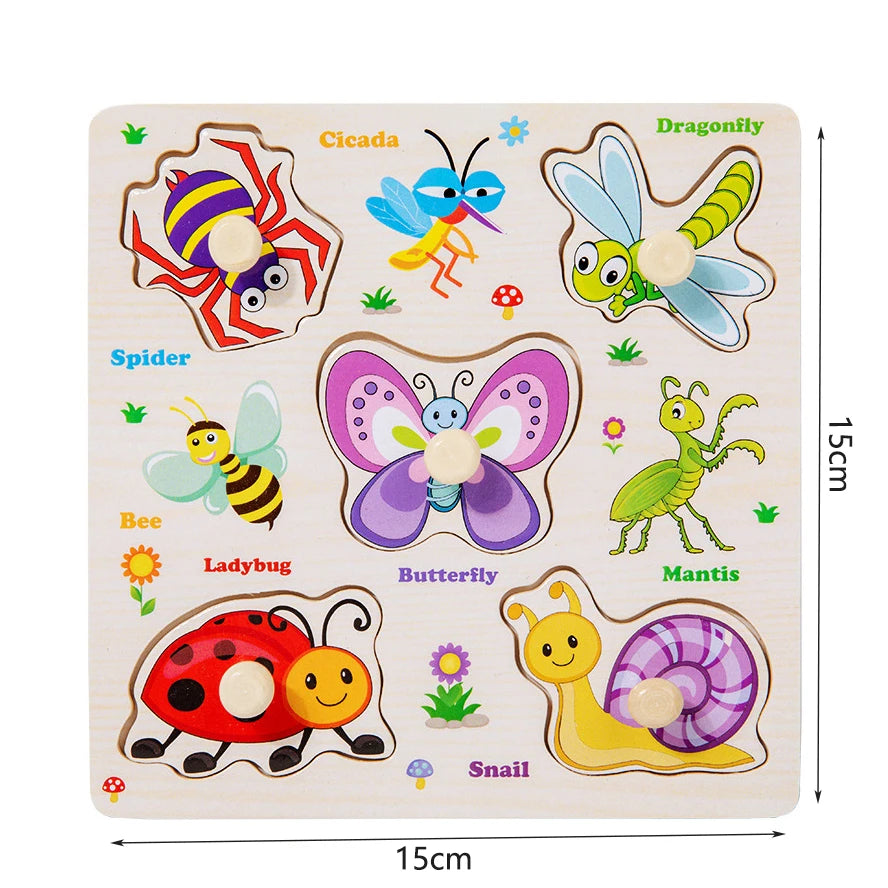 Children Wooden Puzzle Montessori Toys For Baby 1 to 2 3 Years Old Kids Hand Grab Board Educational Learning Matching Games