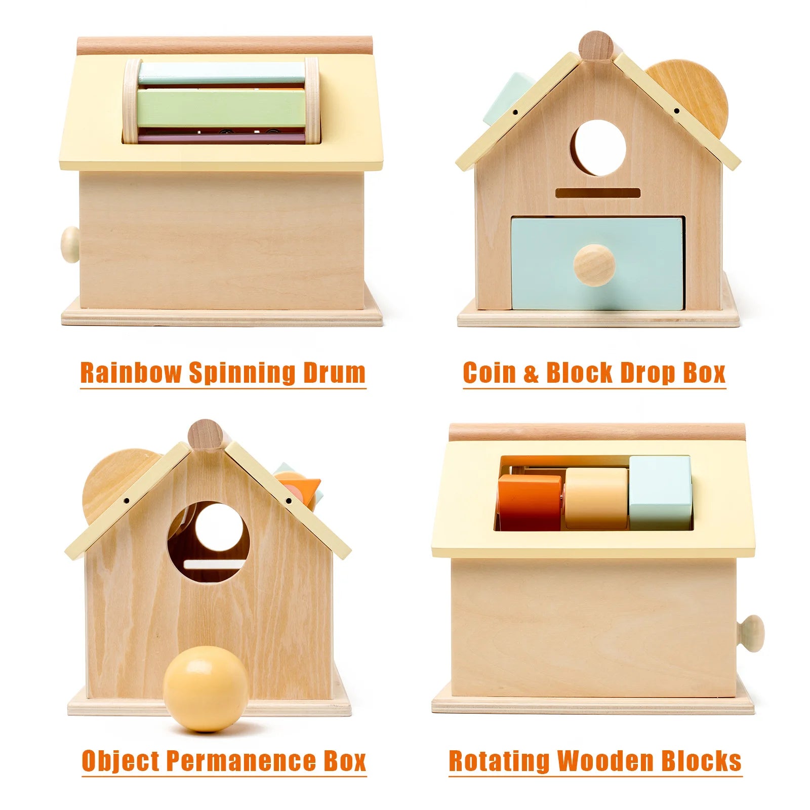 Kids Wooden Montessori House Educational Toy Busy Board Activity Object Permanence Box Fine Motor Skill Sensory Toys for Toddler