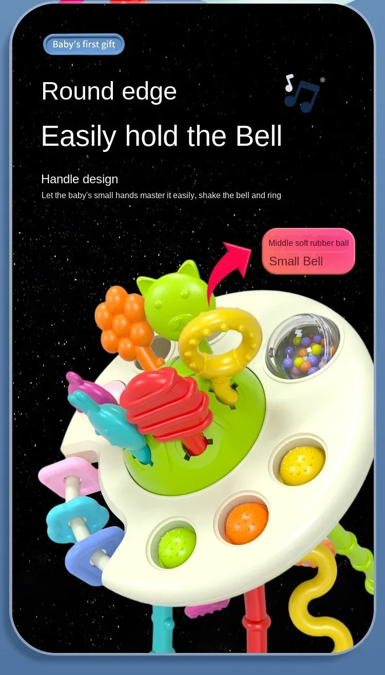 Cartoon Duck Astronaut Pull String Montessori Activity Development Silicone Teething Sensory Grip Training Early Educational Toy