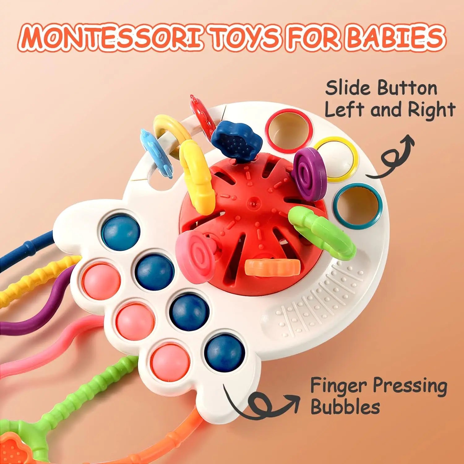 High Quality Soft Diy Stacking Building 3D Rubber Block Rings Pull String Block Baby Teething Toy Silicone Sensory Toys Set