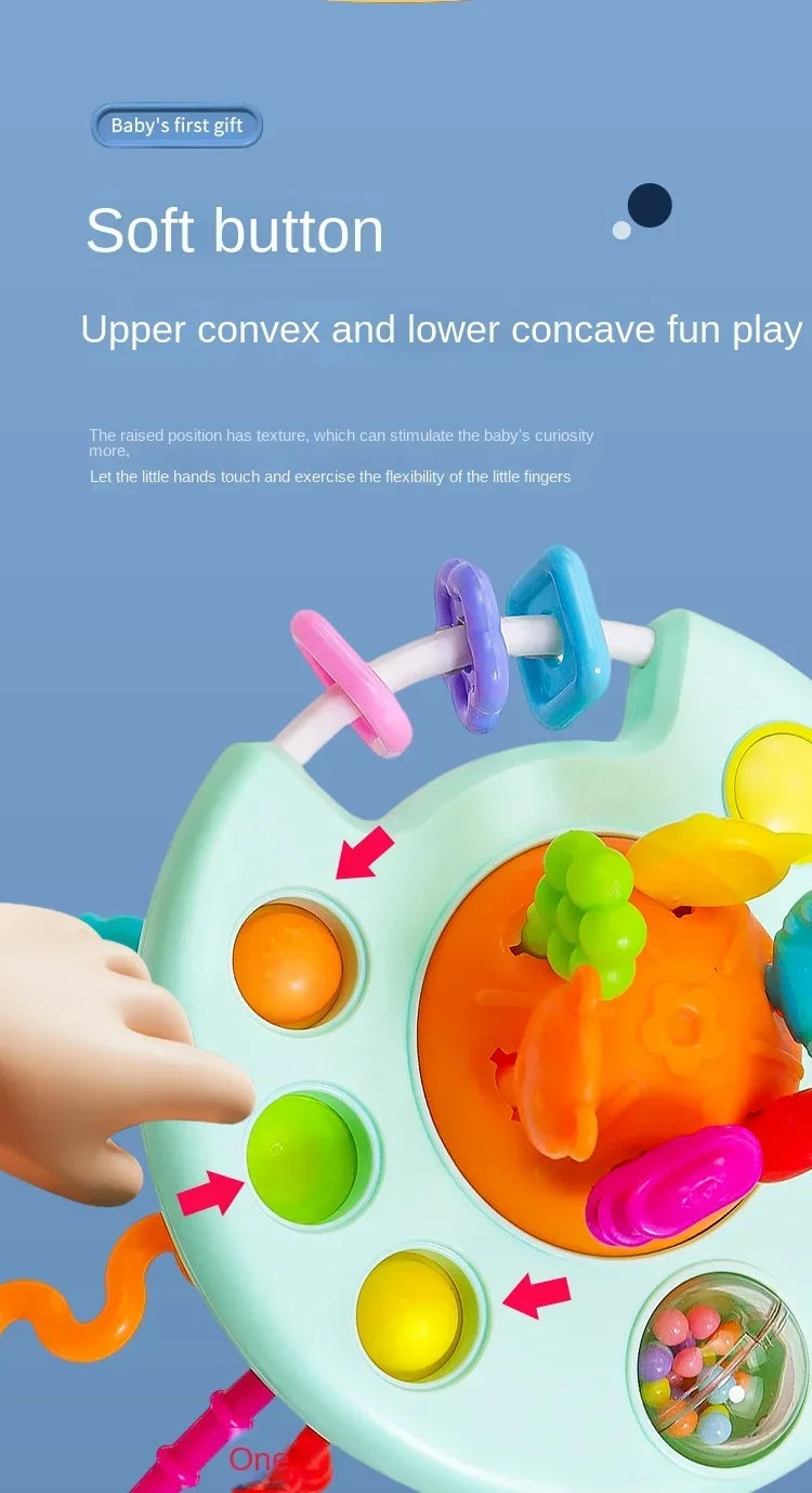 Cartoon Duck Astronaut Pull String Montessori Activity Development Silicone Teething Sensory Grip Training Early Educational Toy