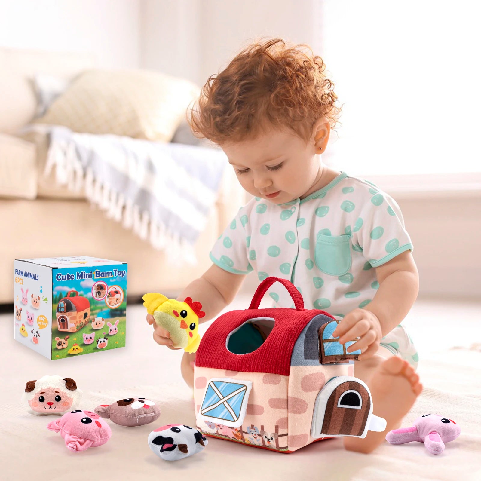Baby Soft Plush Animals Farm Simulated Farm Animals House Set with Sound Animals Cognition Hand-eye Coordination Training Toys