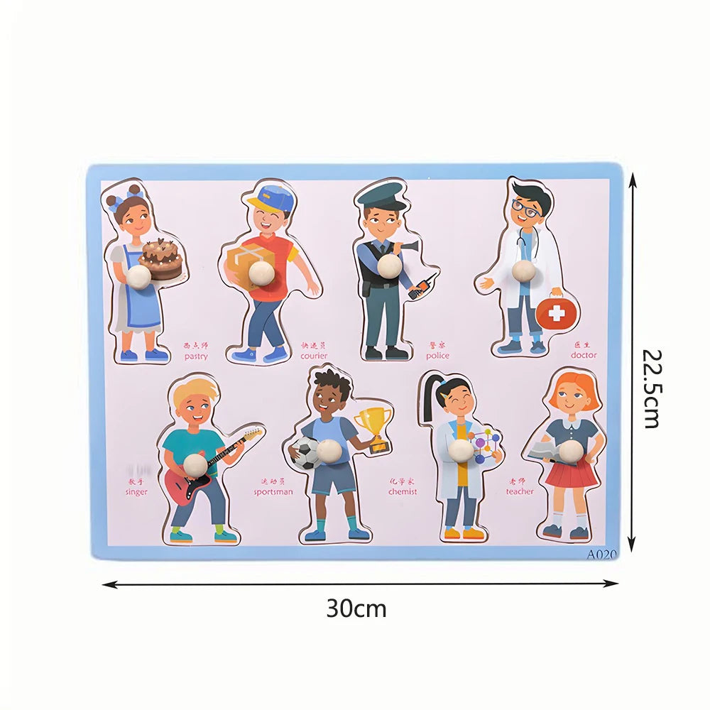 Children Wooden Puzzle Montessori Toys For Baby 1 to 2 3 Years Old Kids Hand Grab Board Educational Learning Matching Games