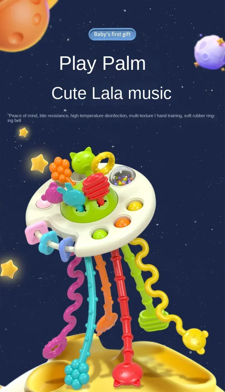 Cartoon Duck Astronaut Pull String Montessori Activity Development Silicone Teething Sensory Grip Training Early Educational Toy