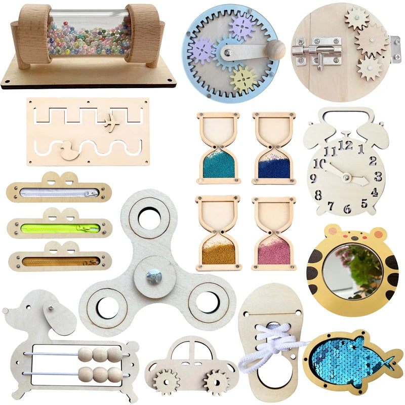 Montessori Busy Board Accessories DIY Part Wood Educatioal Games Wooden Activity Sensory Toddler Kid Children Toy