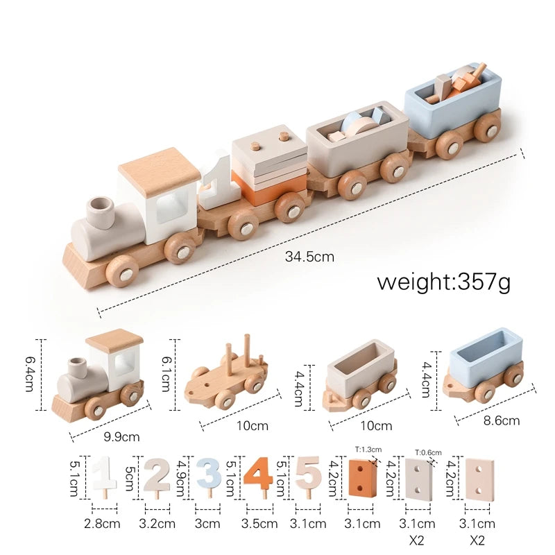 Wooden Train Birthday Toy Montessori Toys Baby Educational Toys Wooden Trolley Baby Learning Toys Number Of Wood Baby's Toys