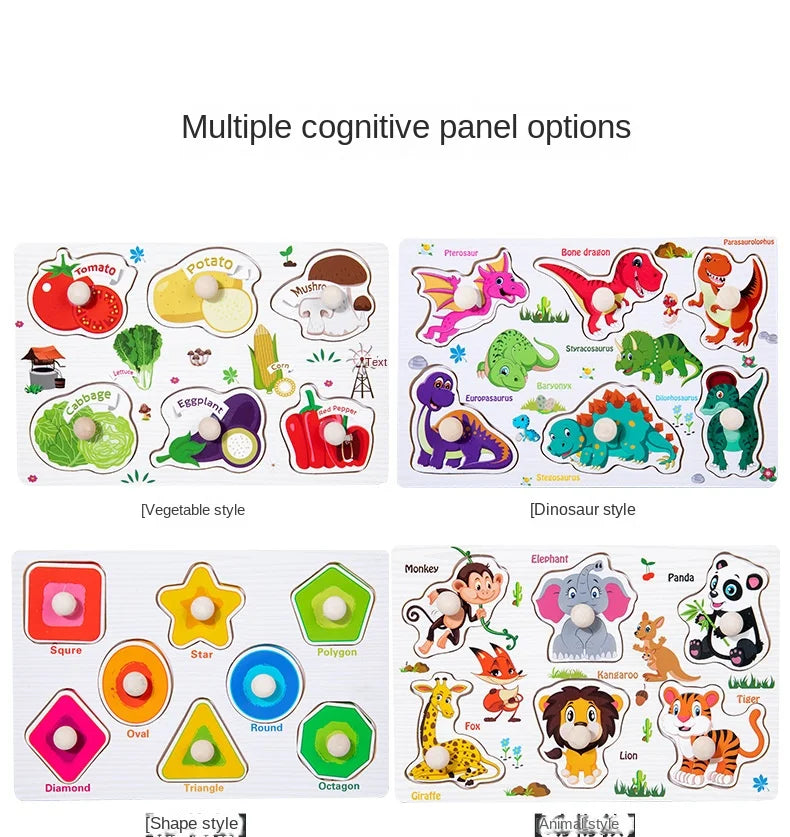 Children Wooden Puzzle Montessori Toys For Baby 1 to 2 3 Years Old Kids Hand Grab Board Educational Learning Matching Games