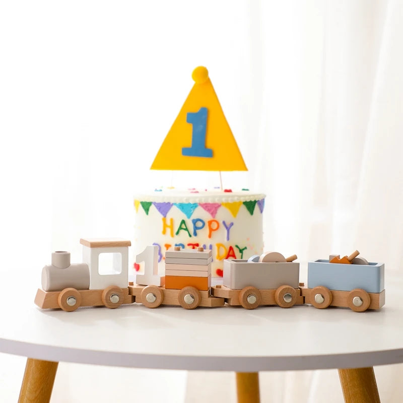 Wooden Train Birthday Toy Montessori Toys Baby Educational Toys Wooden Trolley Baby Learning Toys Number Of Wood Baby's Toys
