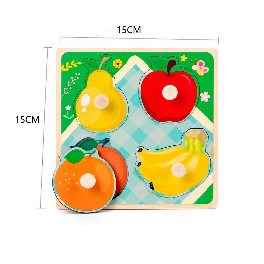 Children Wooden Puzzle Montessori Toys For Baby 1 to 2 3 Years Old Kids Hand Grab Board Educational Learning Matching Games
