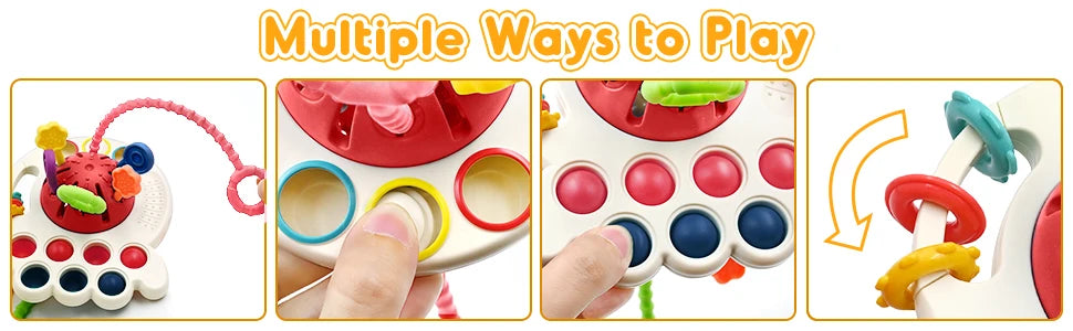 High Quality Soft Diy Stacking Building 3D Rubber Block Rings Pull String Block Baby Teething Toy Silicone Sensory Toys Set