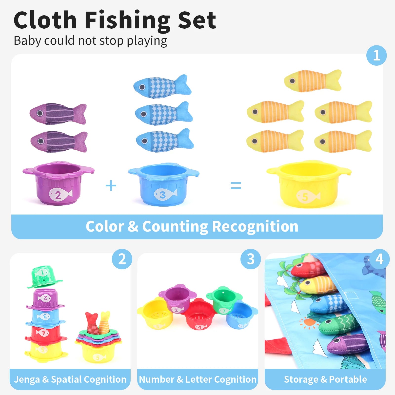 Baby Fishing Toys Plush Little Fishpond Set Simulating Fishing Games Number Color Cognition Fine Motor Training Montessori Toys