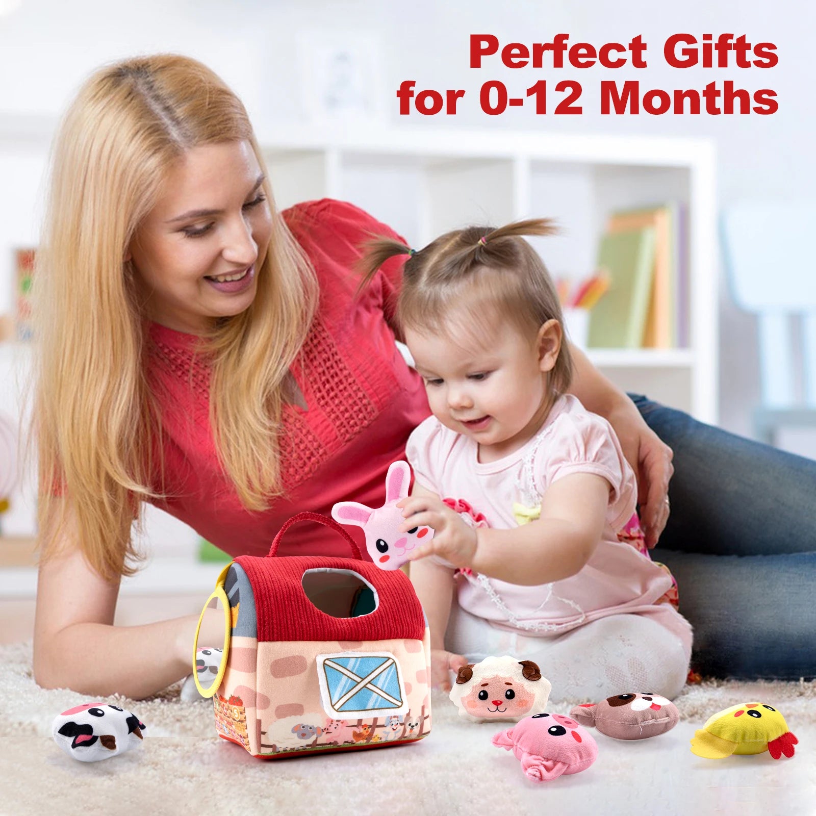 Baby Soft Plush Animals Farm Simulated Farm Animals House Set with Sound Animals Cognition Hand-eye Coordination Training Toys